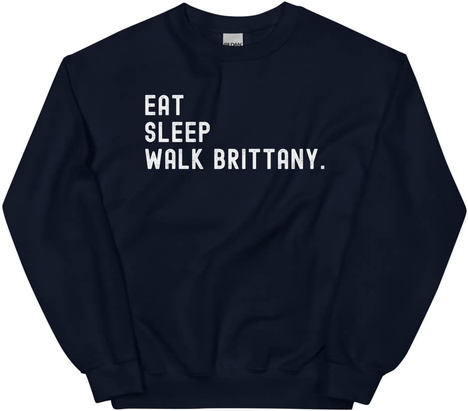 Eat Sleep Walk Brittany Dog Sweatshirt, Brittany Dog Owner, Brittany Dog Lover Gift - Navy