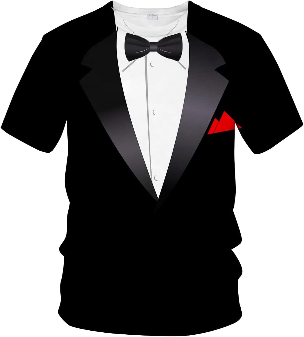 LAOLIUSN Tuxedo T Shirts for Men Tux Costume Suit and Tie Tee Shirt Gifts T-Shirt - White