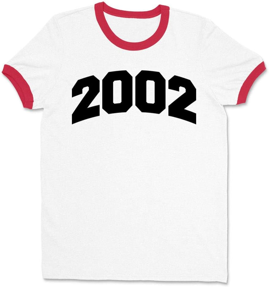 2002 College Style Ringer Tee Shirt Unisex - White\/Red