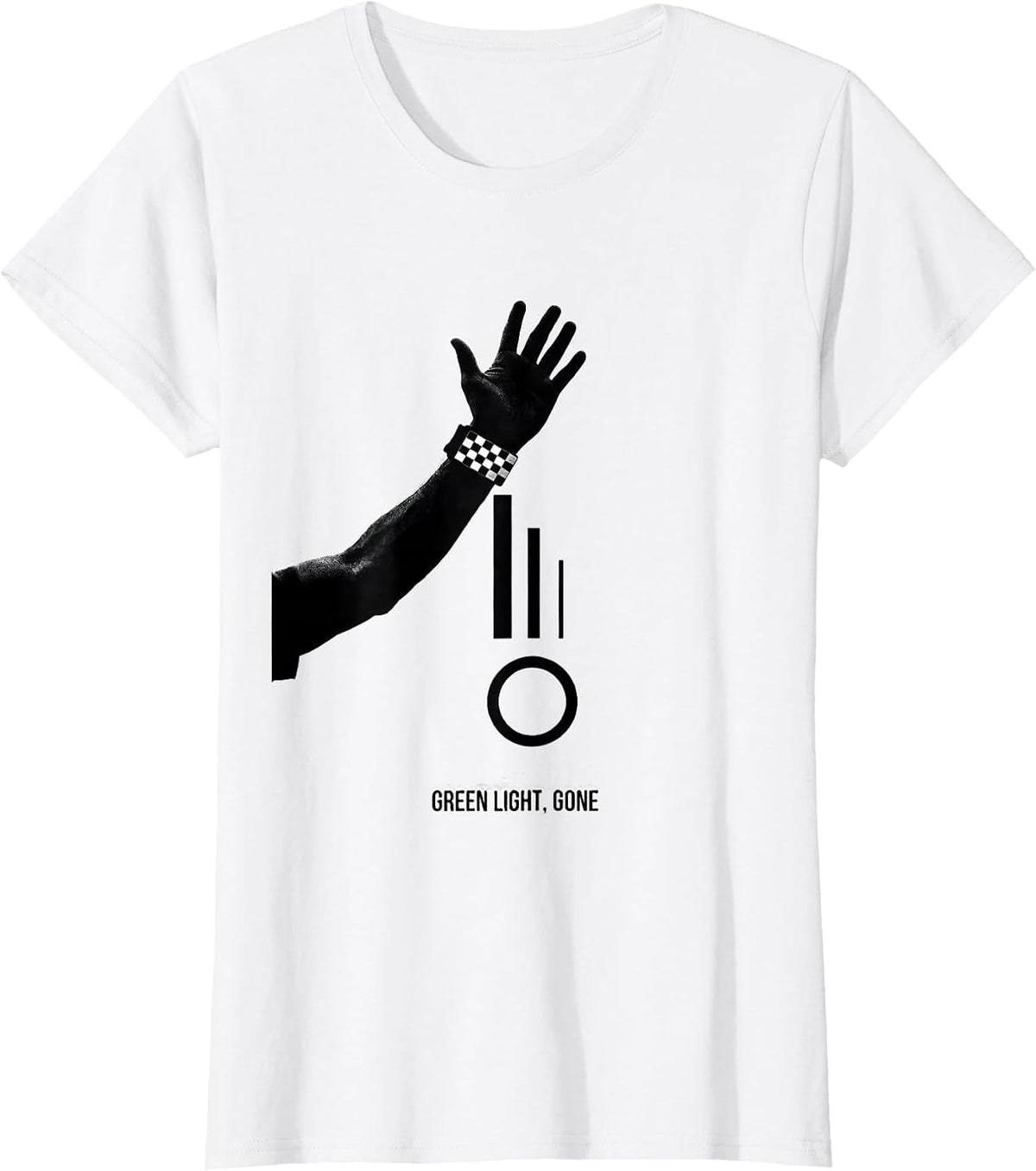 Women's Green Light, Gone Minimalist Drag Racing Checkered Flag T-Shirt - White