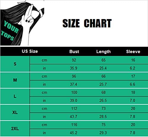 YourTops Women Crazy Chicken Lady T-Shirt - size chart