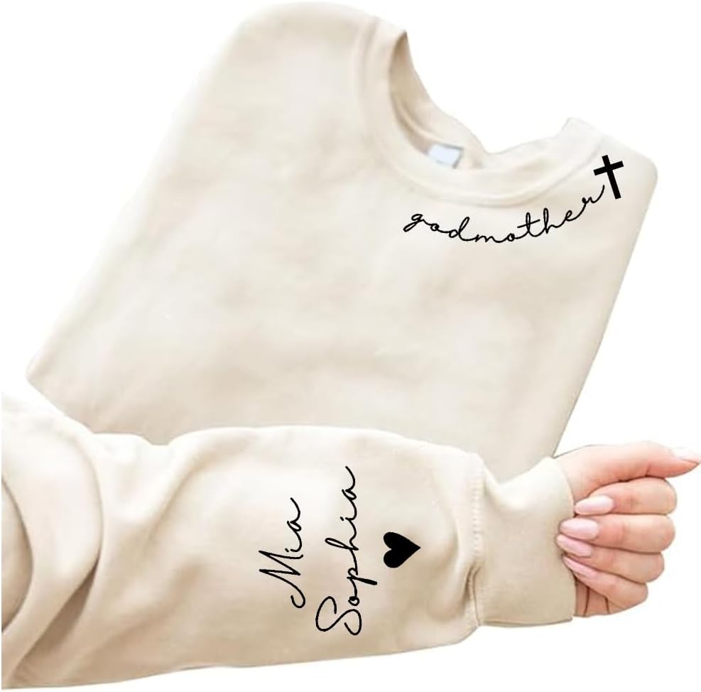 Personalized Godmother Shirt, Custom Godmother Sweatshirt with Kid Name on Sleeve, Godmother Proposal Shirt, Gift for