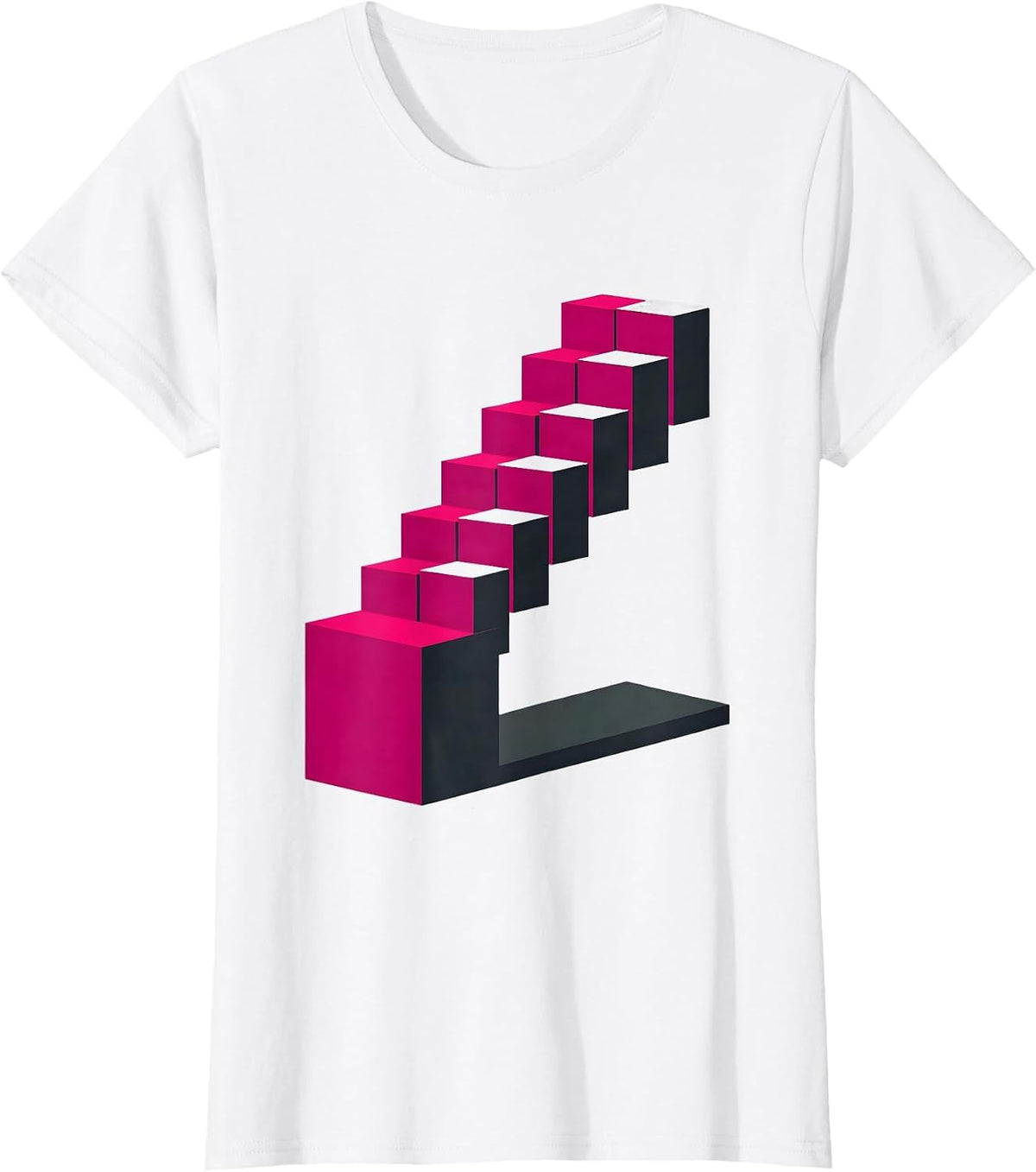 Women's Pink Tower Montessori Teacher Geometric Staircase Design T-Shirt - White