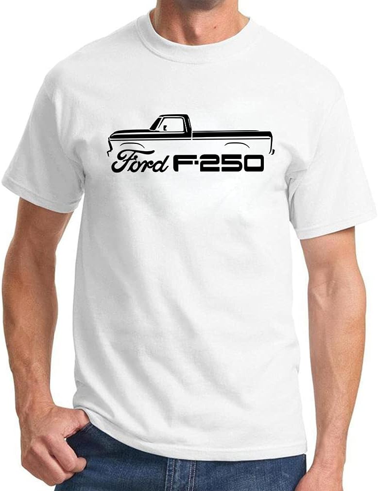 1973-77 Ford F250 Pickup Truck Classic Outline Design Print Tshirt - White
