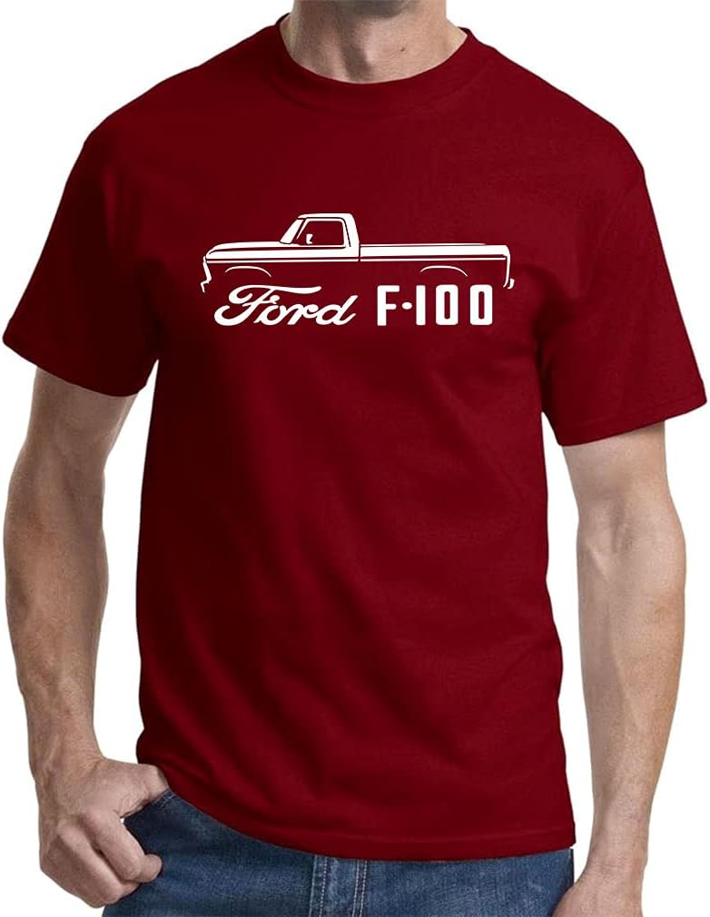 1973-77 Ford F100 Pickup Truck Classic Outline Design Print Tshirt - Maroon