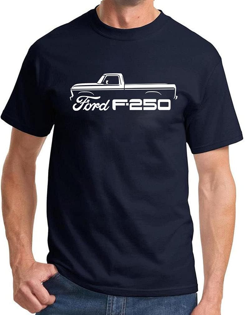 1973-77 Ford F250 Pickup Truck Classic Outline Design Print Tshirt - Navy