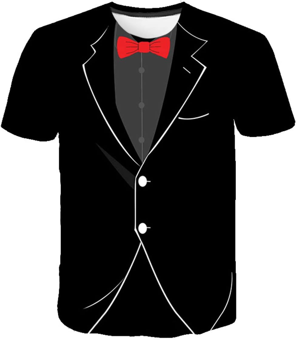 LAOLIUSN Tuxedo T Shirts for Men Tux Costume Suit and Tie Tee Shirt Gifts T-Shirt - Red