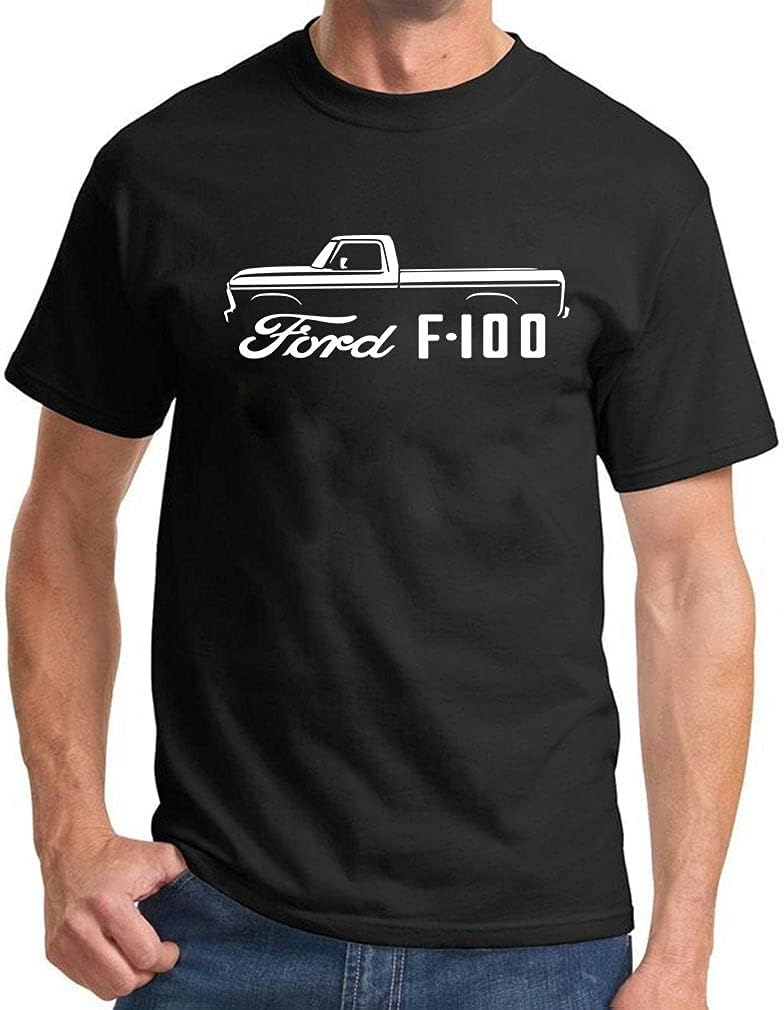 1973-77 Ford F100 Pickup Truck Classic Outline Design Print Tshirt - Black