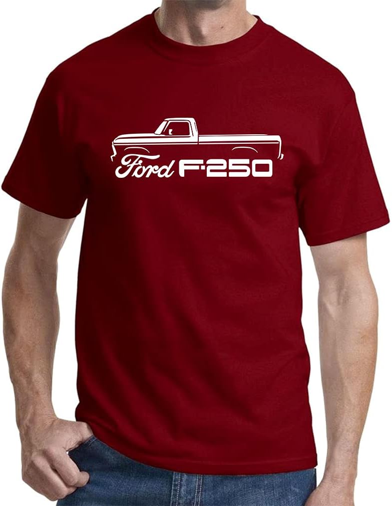 1973-77 Ford F250 Pickup Truck Classic Outline Design Print Tshirt - Maroon