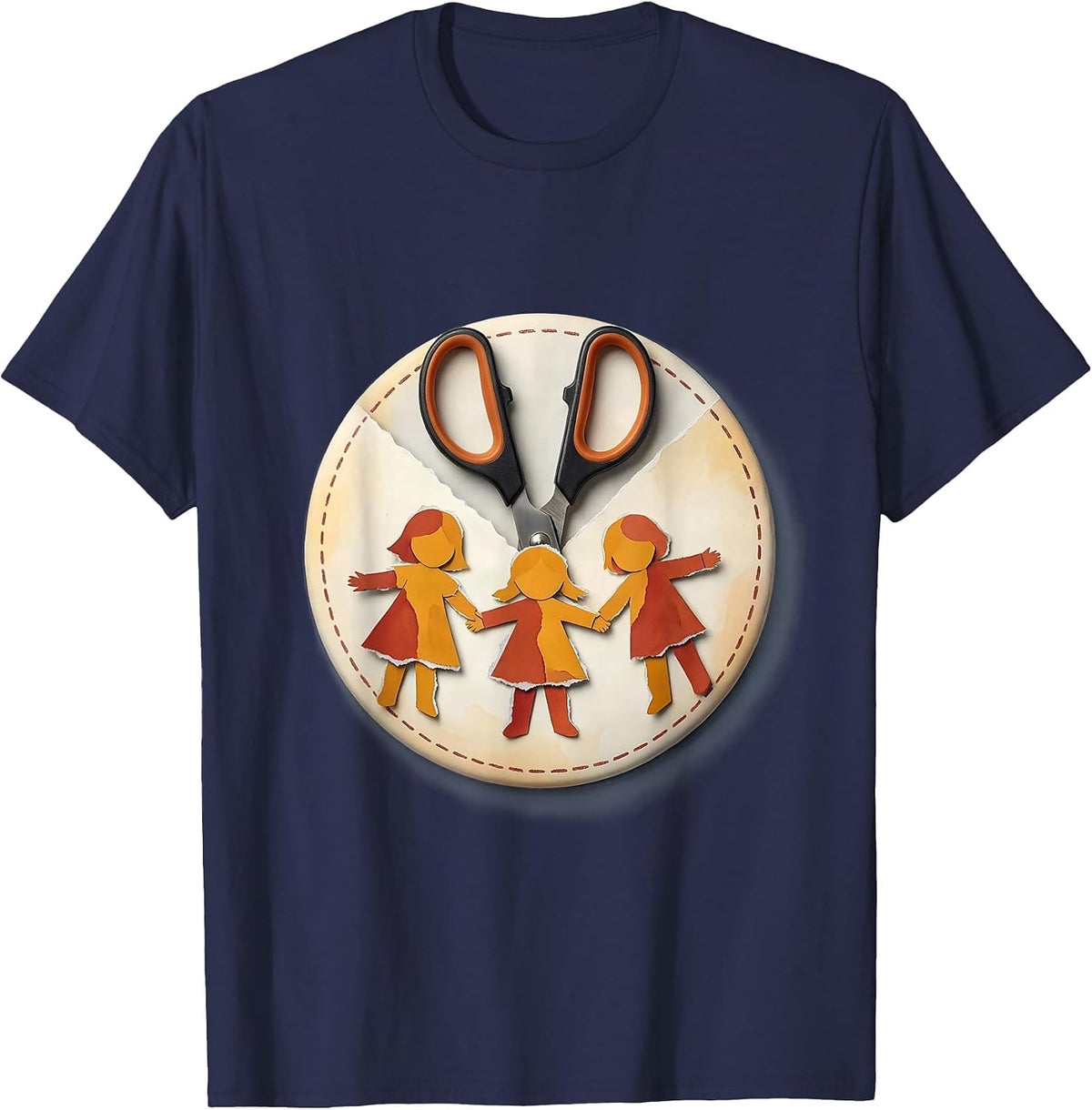 Men's Preschool Teacher Scissors Paper Chain Children Graphic T-Shirt - Navy Blue