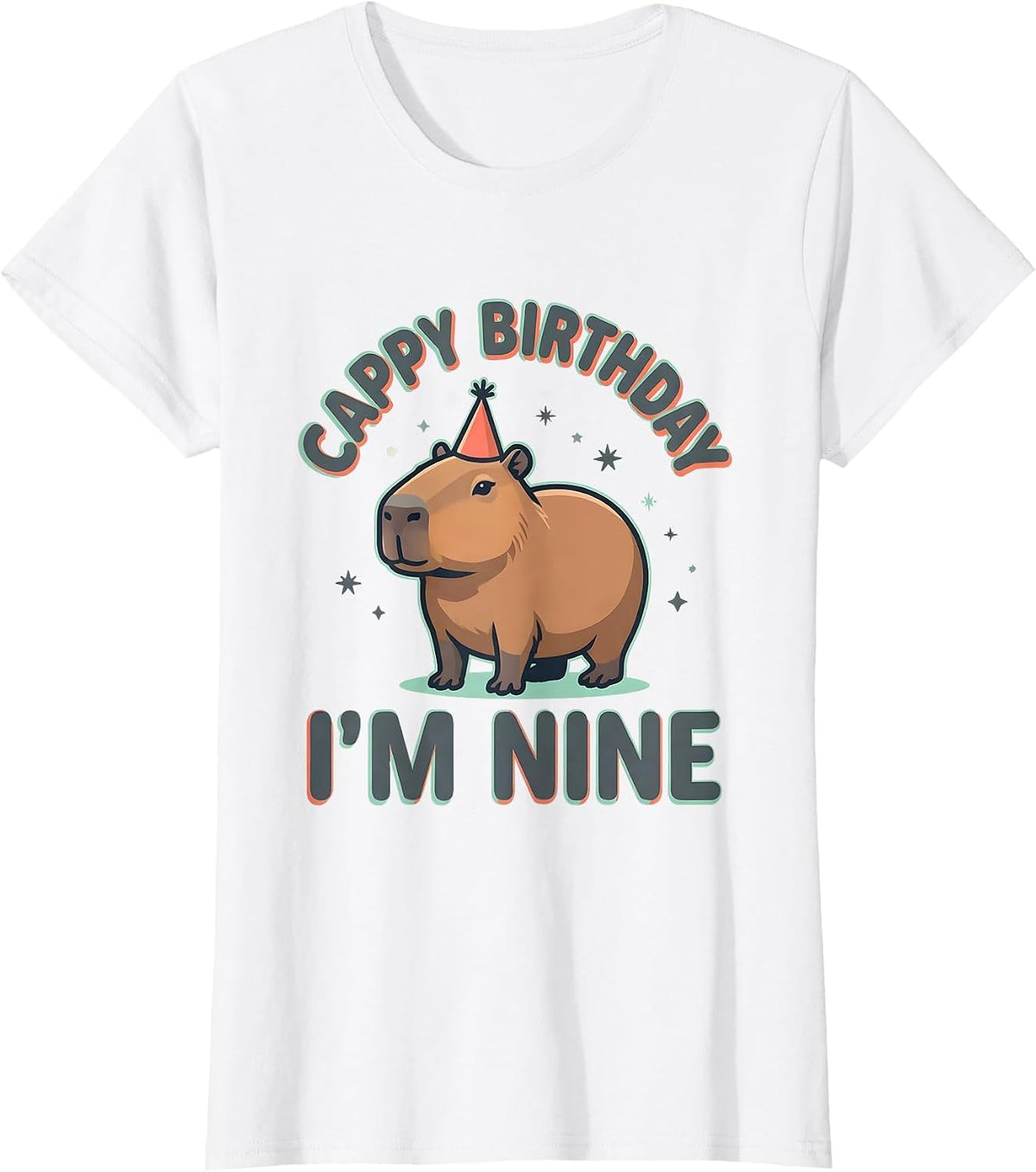 Cappy Birthday I'm Nine Funny Capybara Birthday Gift T-Shirt - White