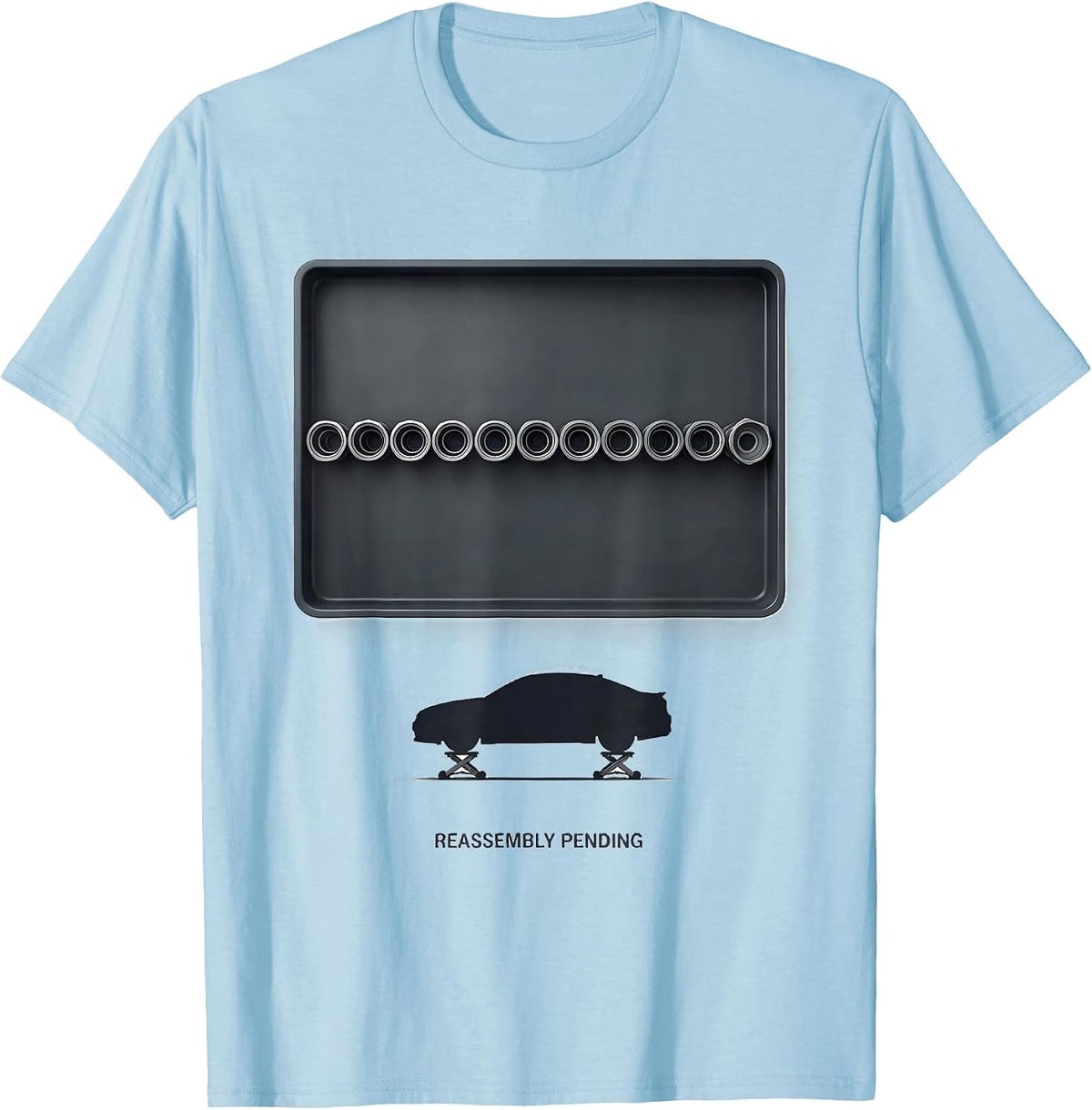 Men's Reassembly Pending Minimalist Car Guy Mechanic Humor T-Shirt - Baby Blue