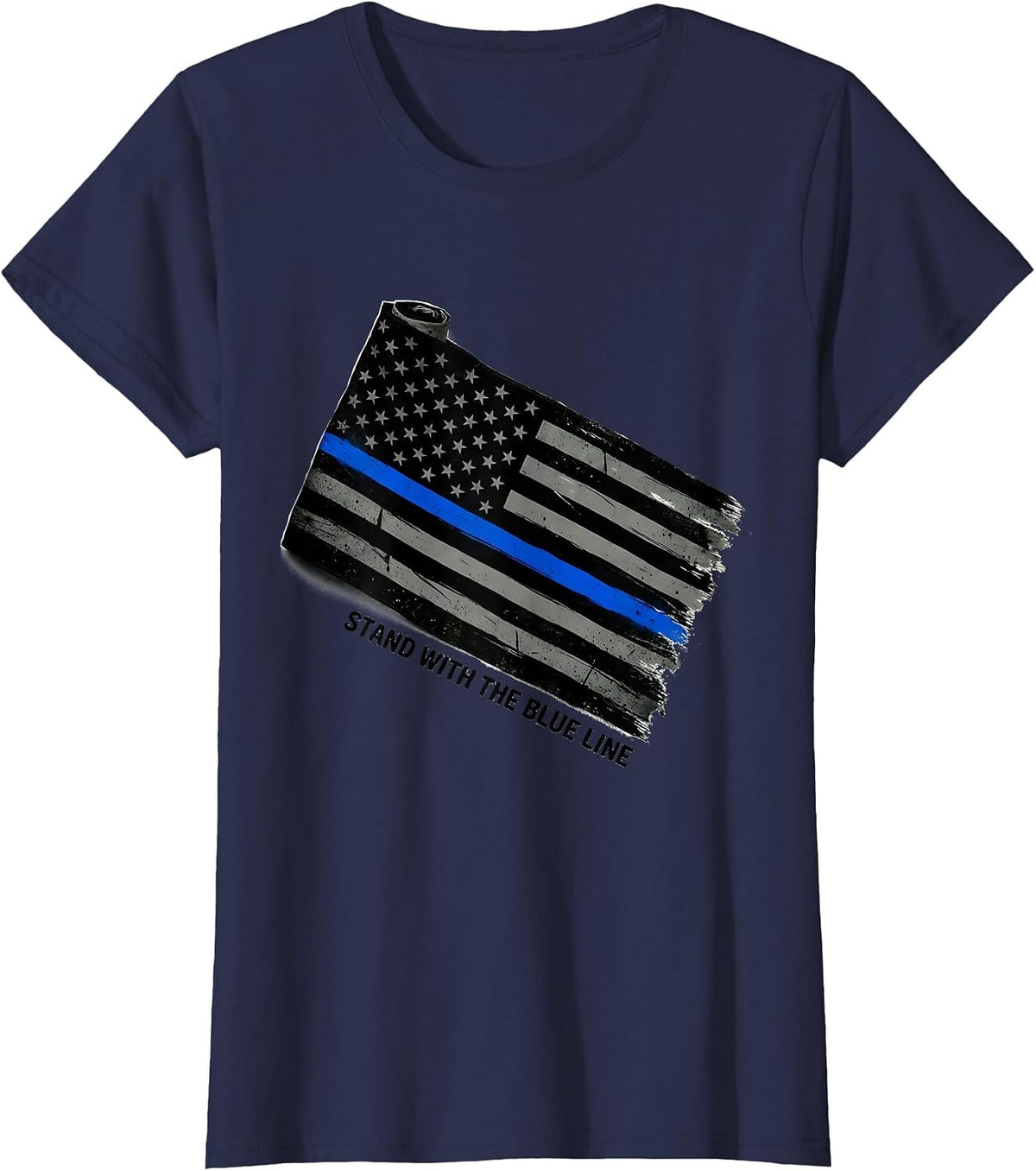 Women's Stand With The Blue Line Thin Blue Line Police Support T-Shirt - Navy Blue