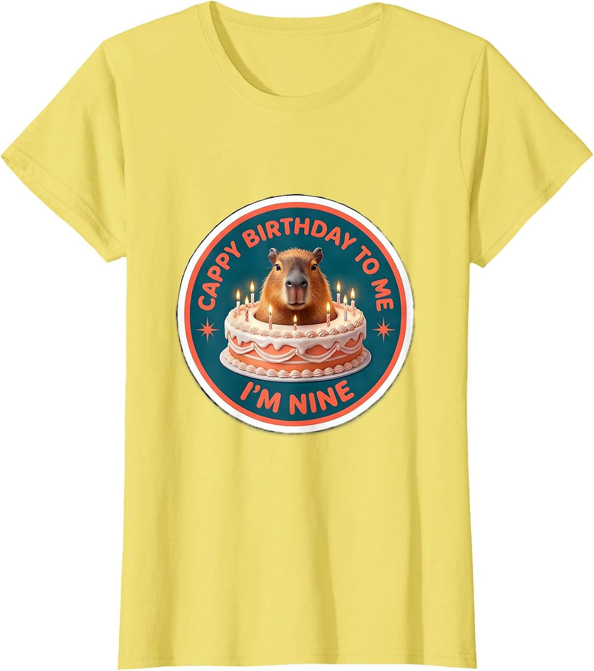 Women's Cappy Birthday To Me I'm Nine Cute Capybara Birthday Pun T-Shirt - Lemon Yellow