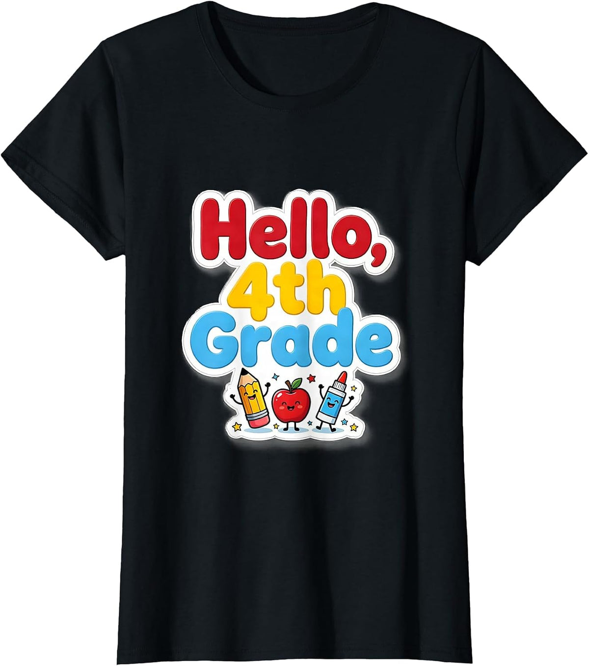 Women's Hello, 4th Grade Cute School Supplies Back To School Teacher T-Shirt - Black