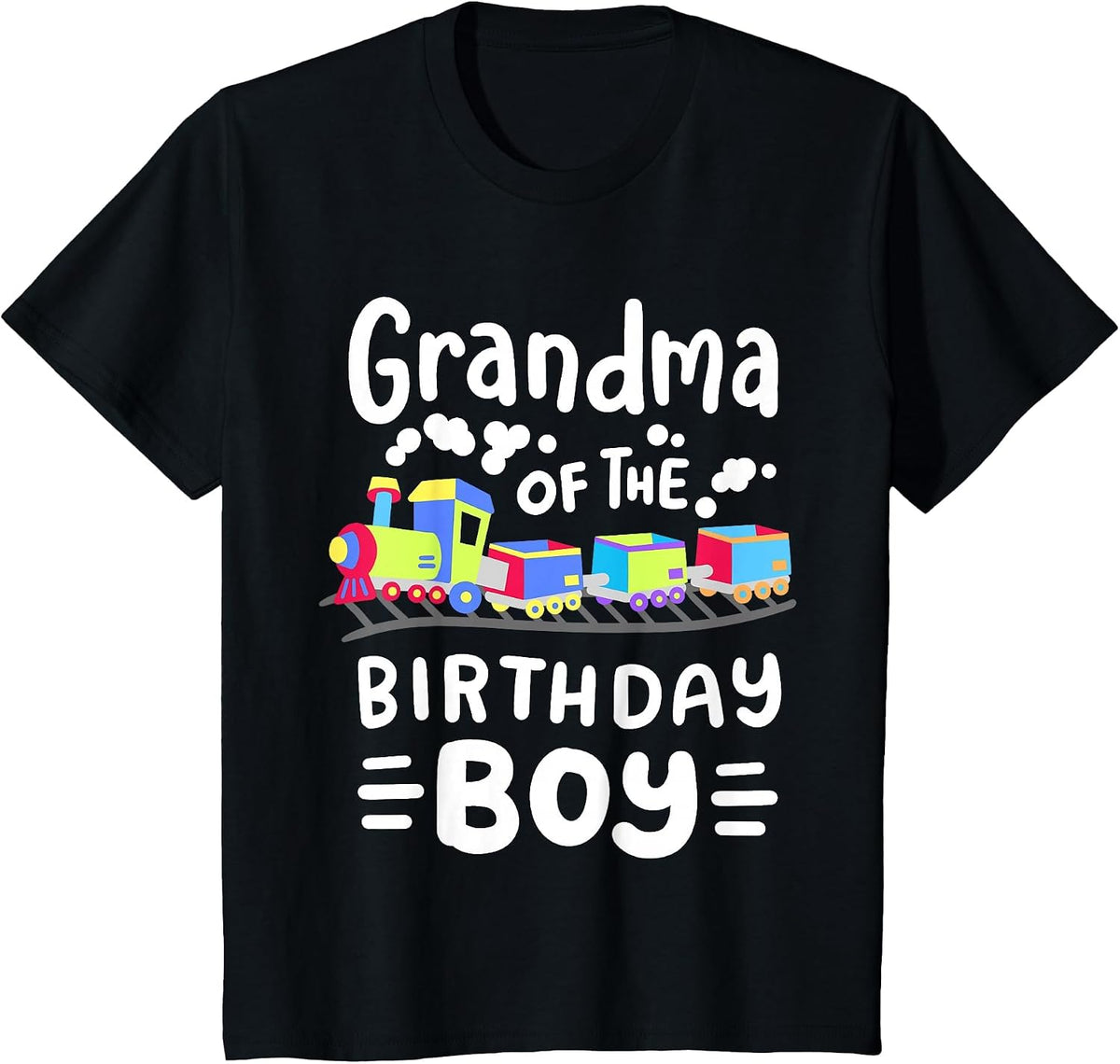 Grandma of the Birthday Boy Choo Choo Train Family Matching T-Shirt - Black