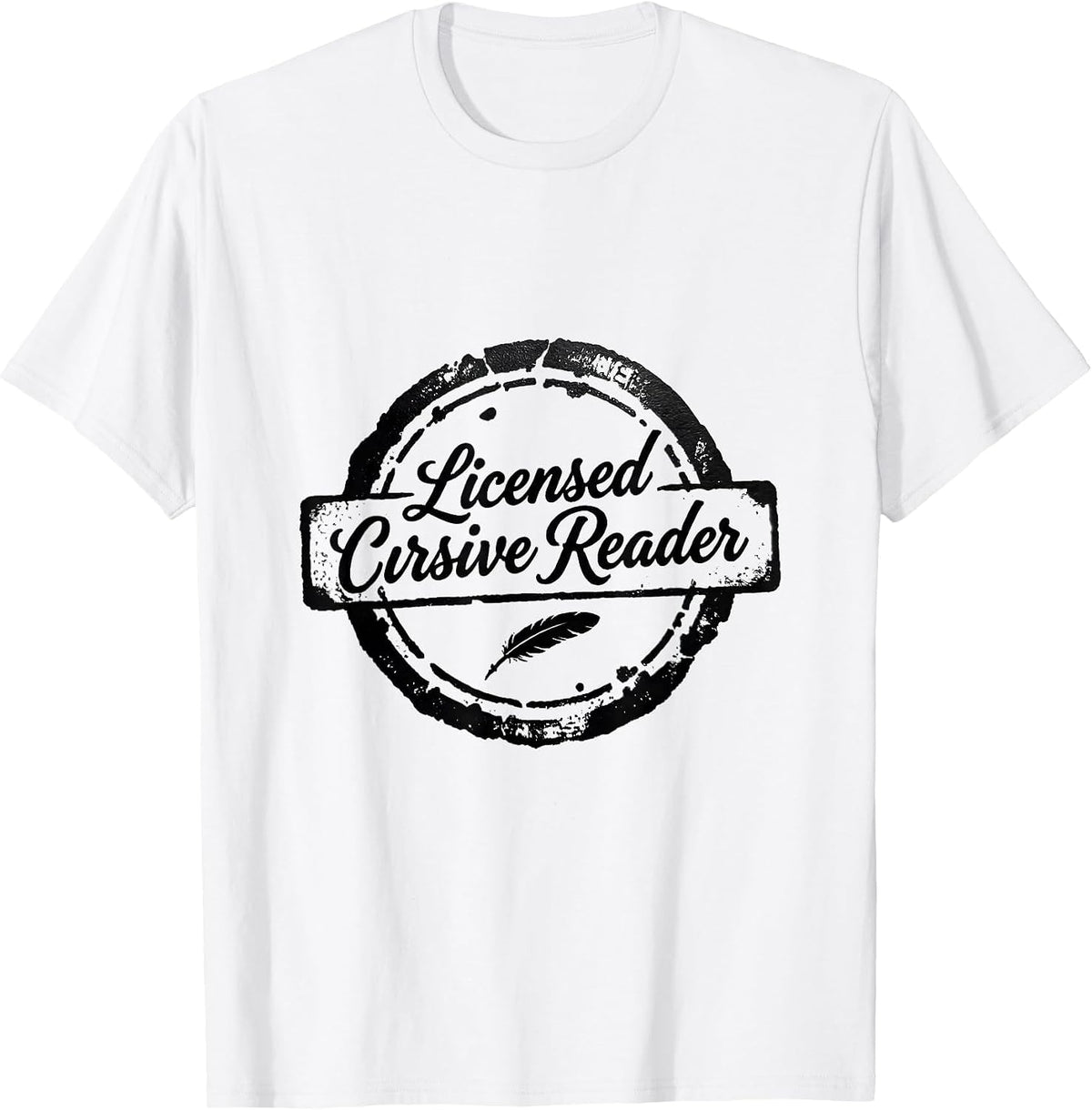 Men's Licensed Cursive Reader Funny English Teacher Cursive Humor T-Shirt - White