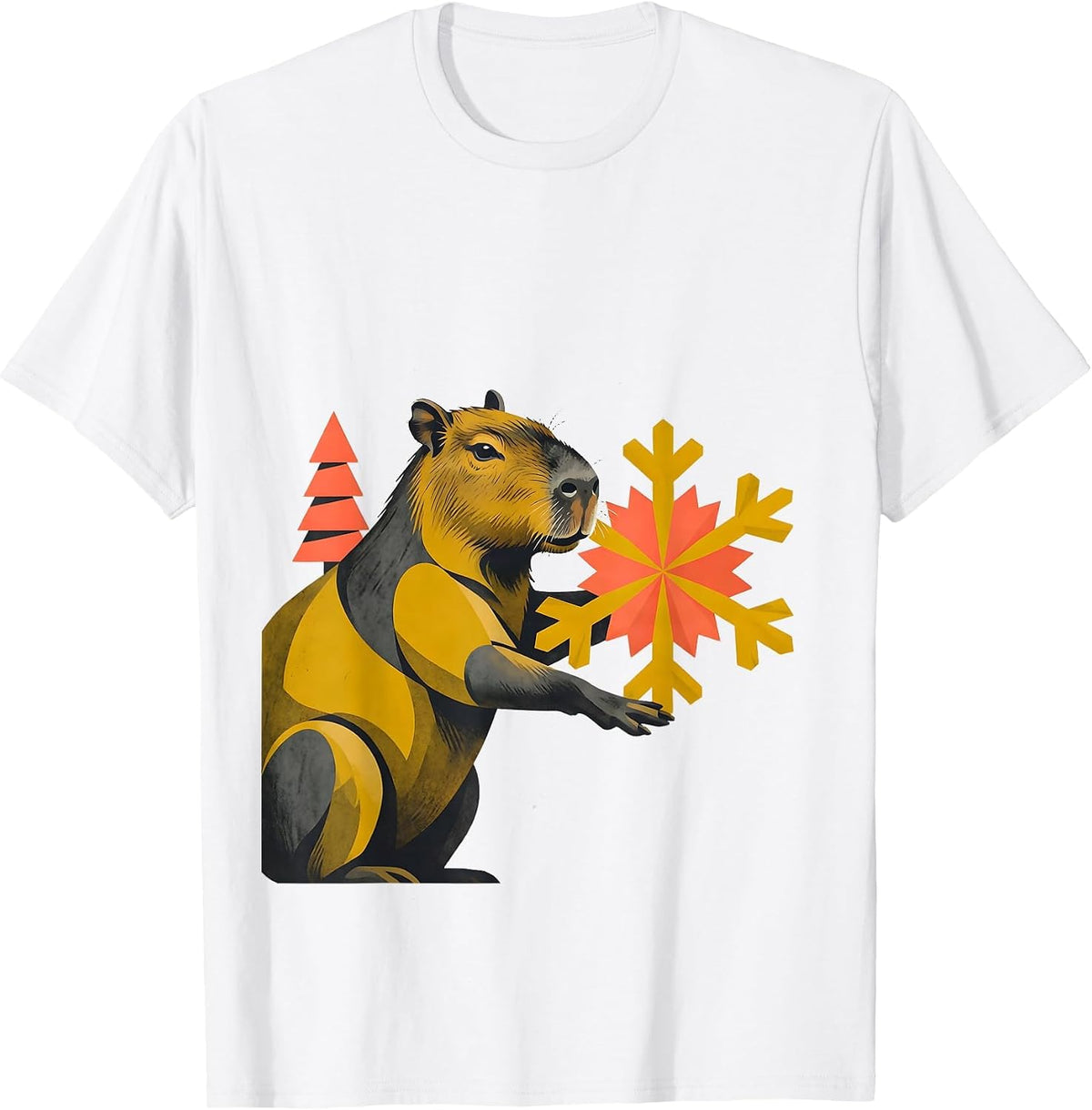 Capybara Snowflake Midcentury Modern Christmas Humor T-Shirt - White