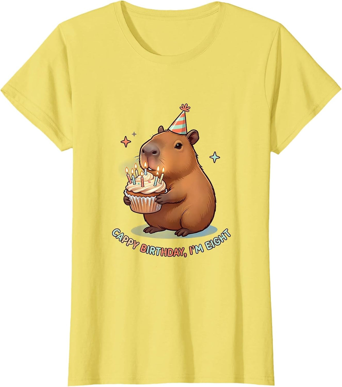 Women's Cappy Birthday, I'm Eight Kawaii Capybara 8th Birthday T-Shirt - Lemon Yellow