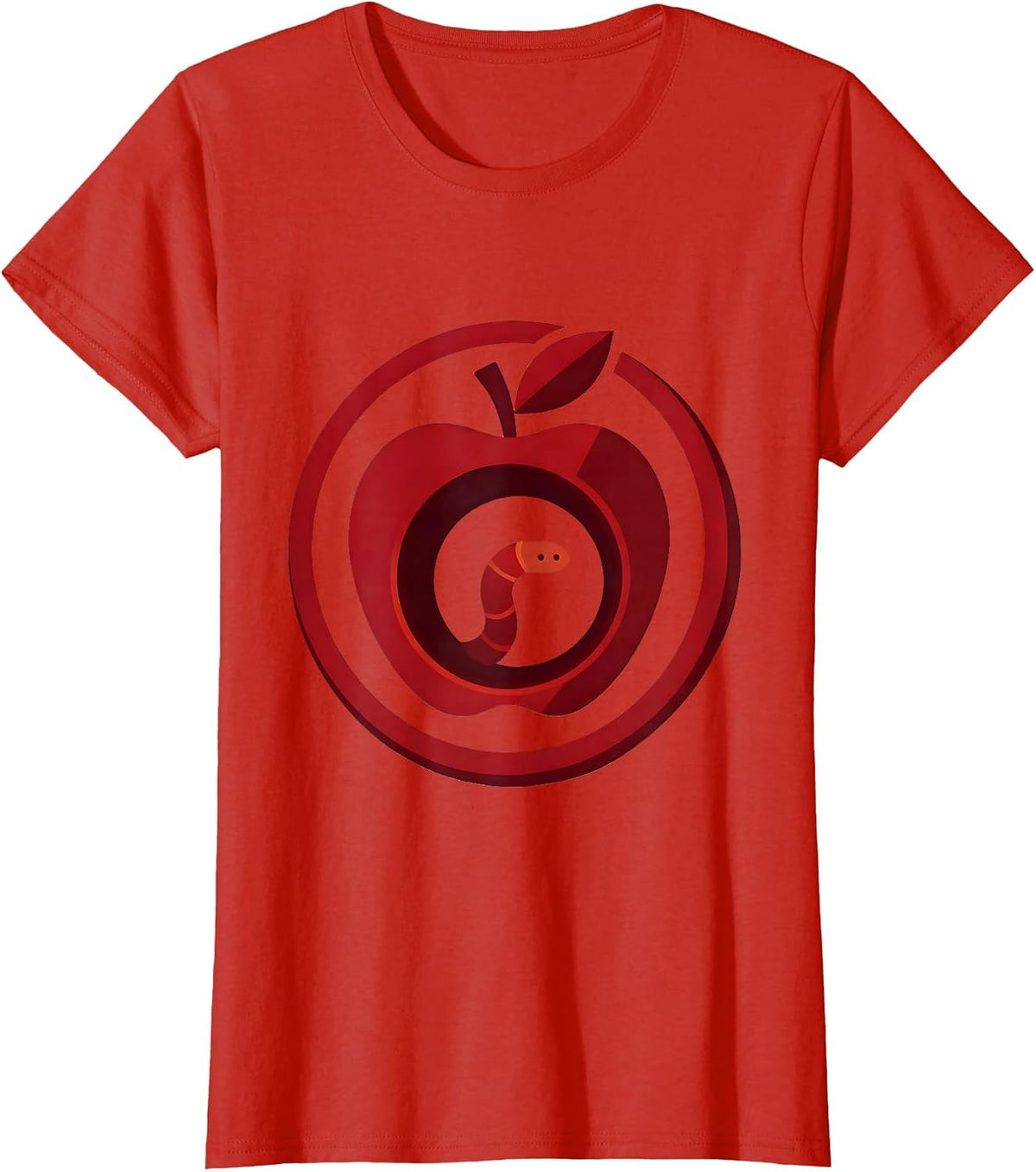 Women's English Teacher Apple Bookworm Illustration T-Shirt - Red