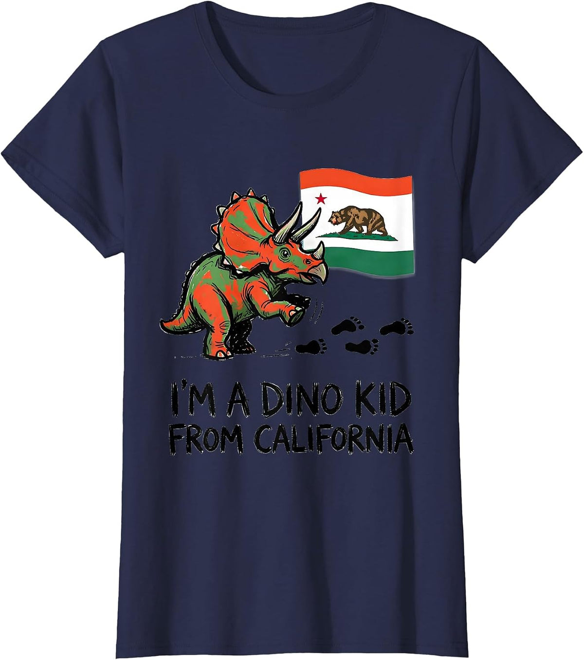 Women's I'm A Dino Kid From California Naive Kidcore Dinosaur Lover T-Shirt - Navy Blue