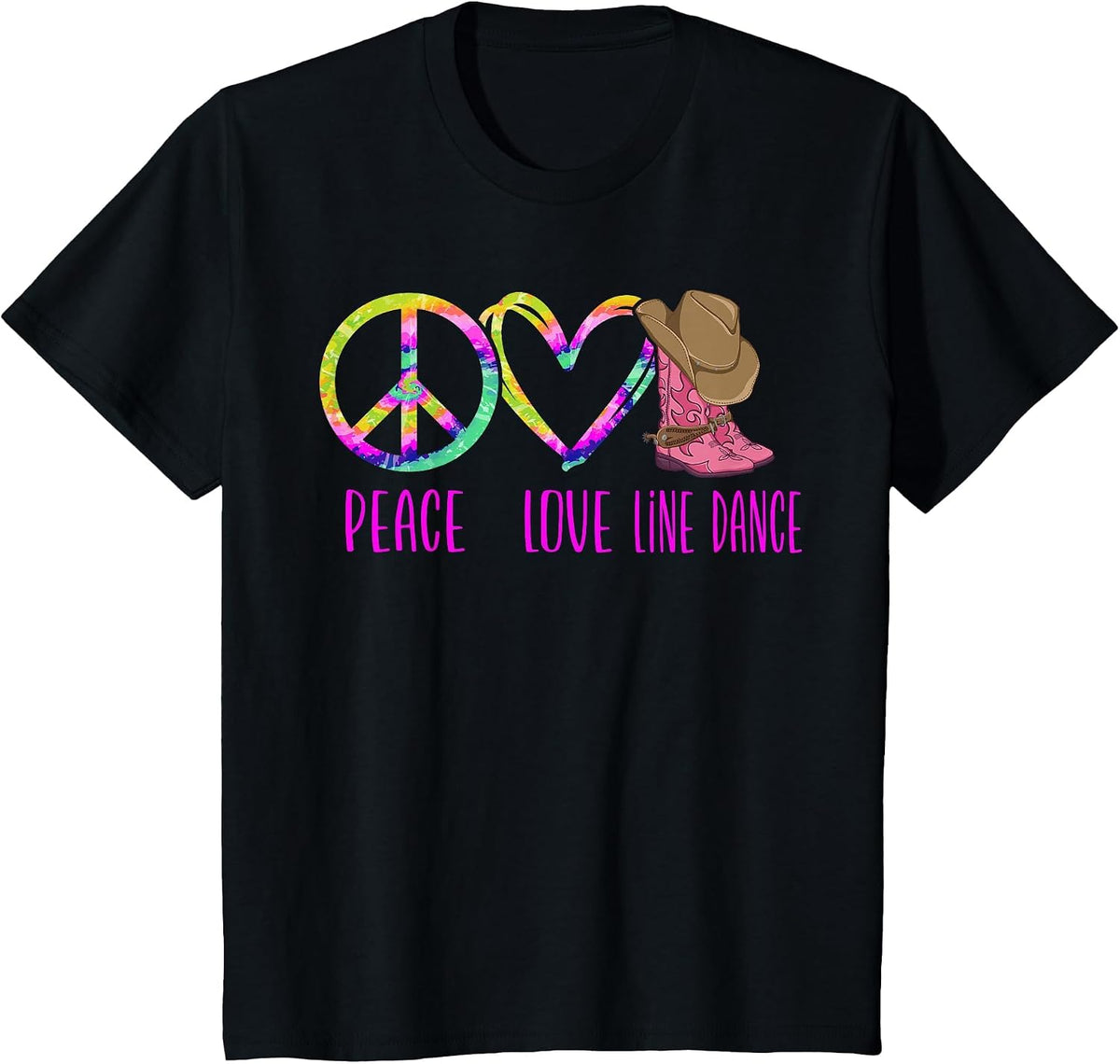 Line Dancing Dance Teacher Tie Dye Peace Love Line Dance T-Shirt - Black