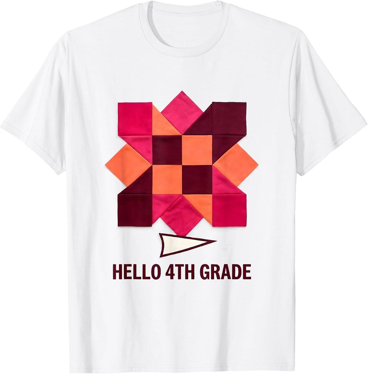 Men's Hello 4th Grade Quilt Patchwork Back To School Teacher Girl T-Shirt - White