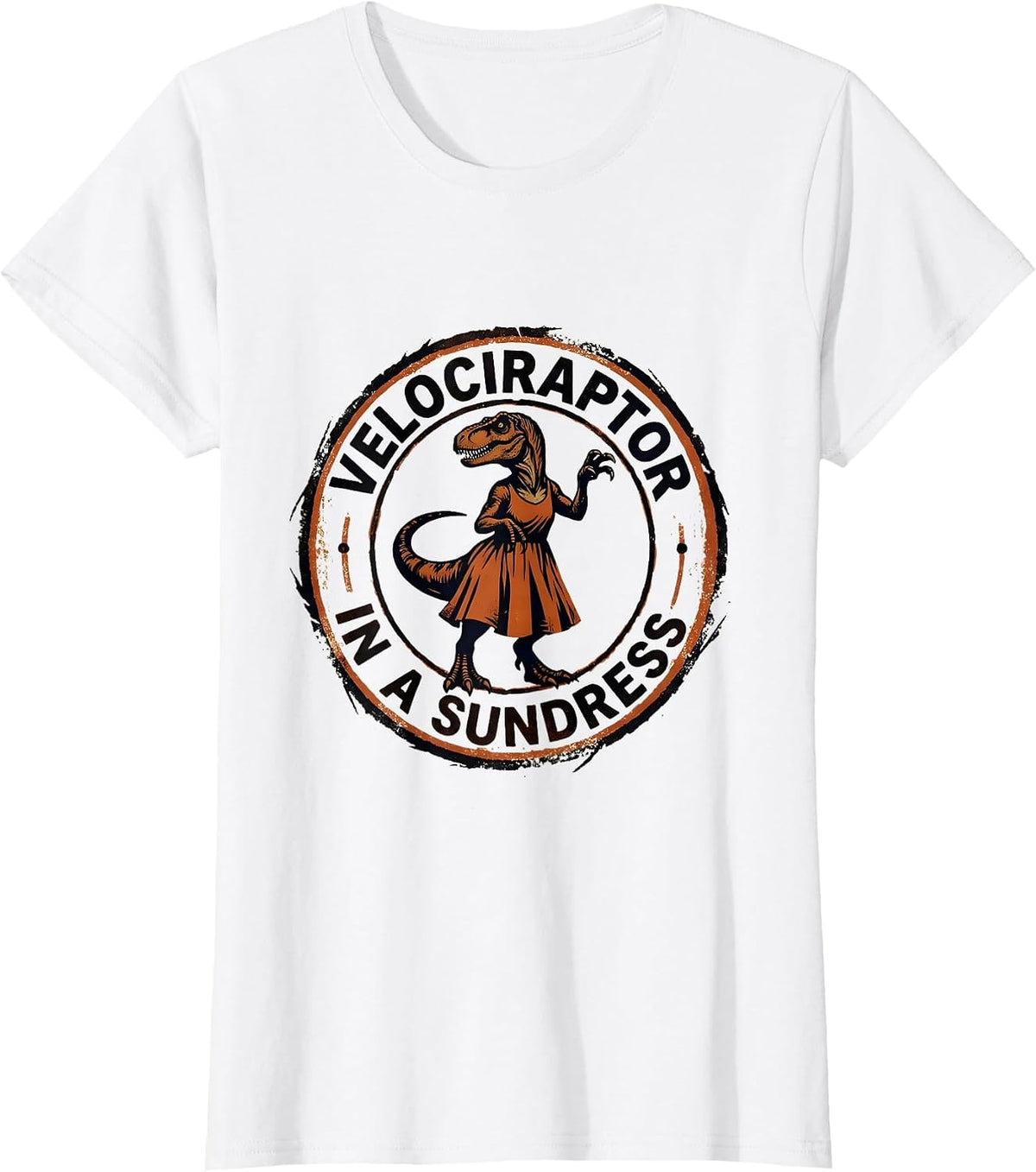 Velociraptor in a Sundress Dinosaur Design T-Shirt - White