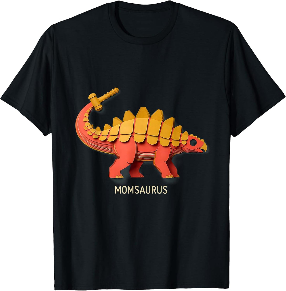 Men's Momsaurus Funny Family Role Dinosaur Lover Paper Cutout T-Shirt - Black