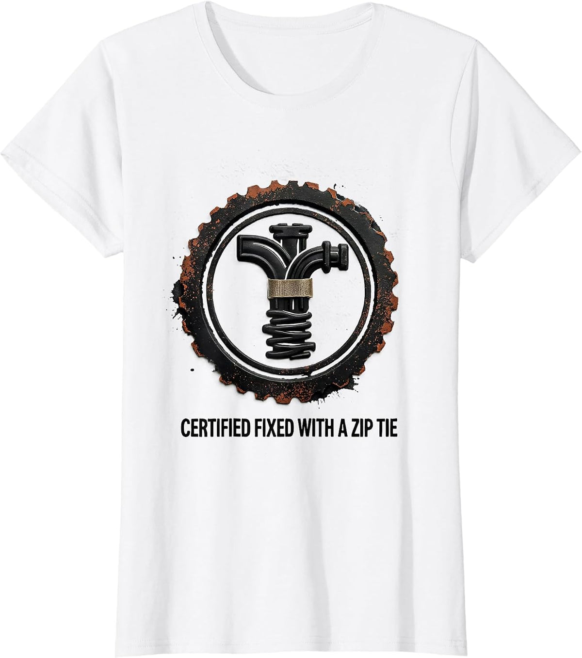Certified Fixed With A Zip Tie Funny Mechanic Garage Car Guy T-Shirt - White