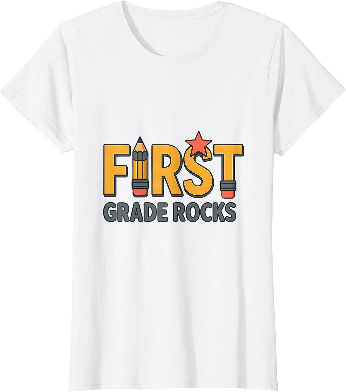 First Grade Rocks Cute Back to School Pencil for Kids T-Shirt - White