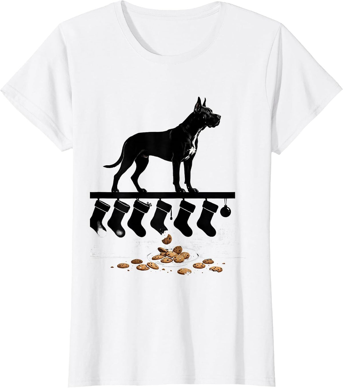 Women's Great Dane Christmas Stockings Guarding Dog Lover Holiday T-Shirt - White