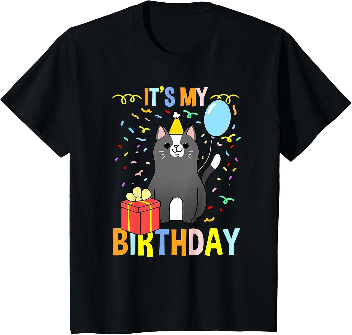 Its My Birthday Tuxedo Cat T-Shirt - Black