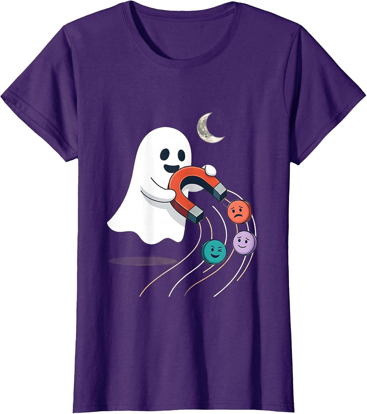 Women's Friendly Ghost Horseshoe Magnet Halloween School Counselor T-Shirt - Purple