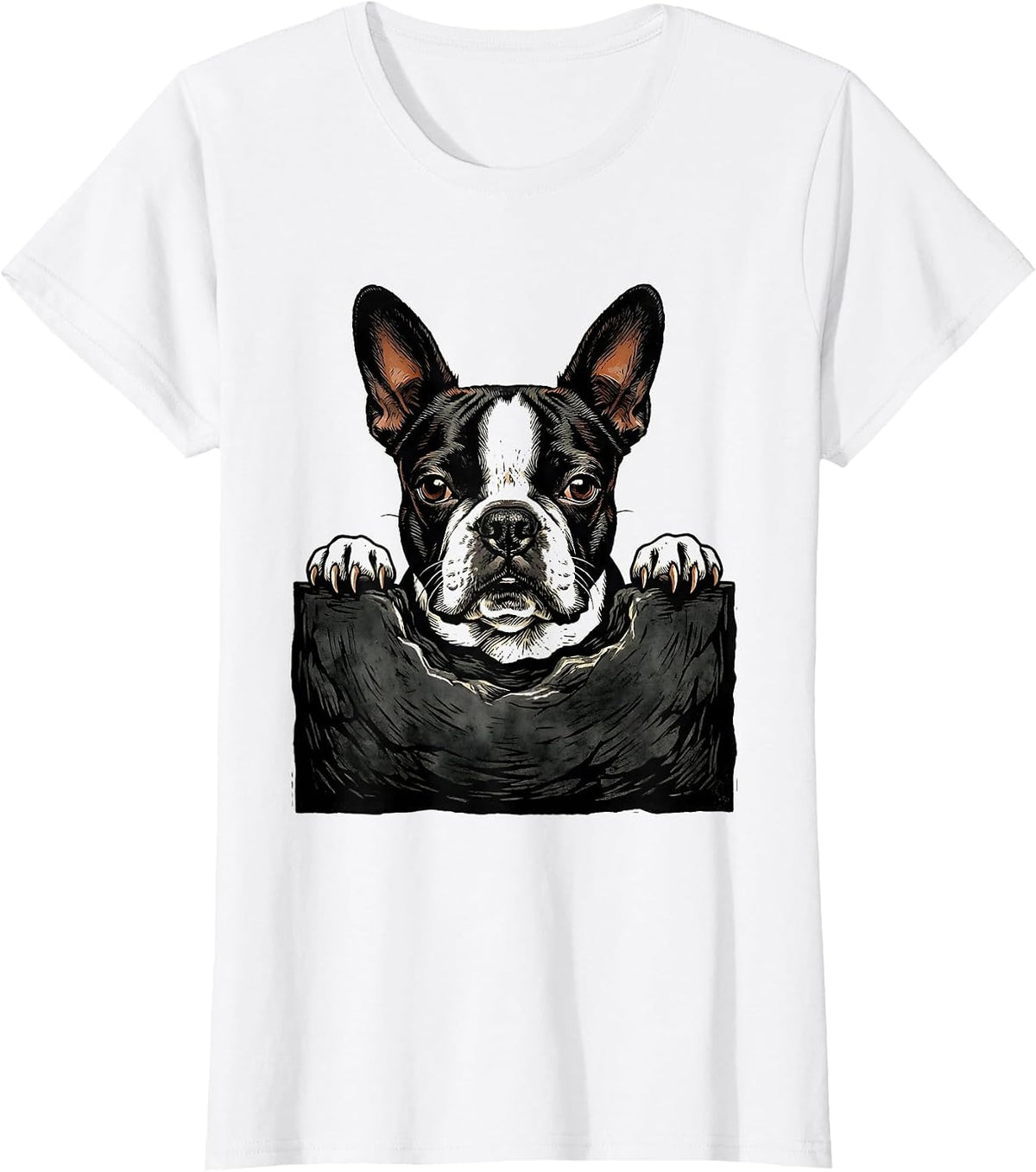 Boston Terrier Pocket Pup Cozy Small Breed Puppy Lover T-Shirt - White