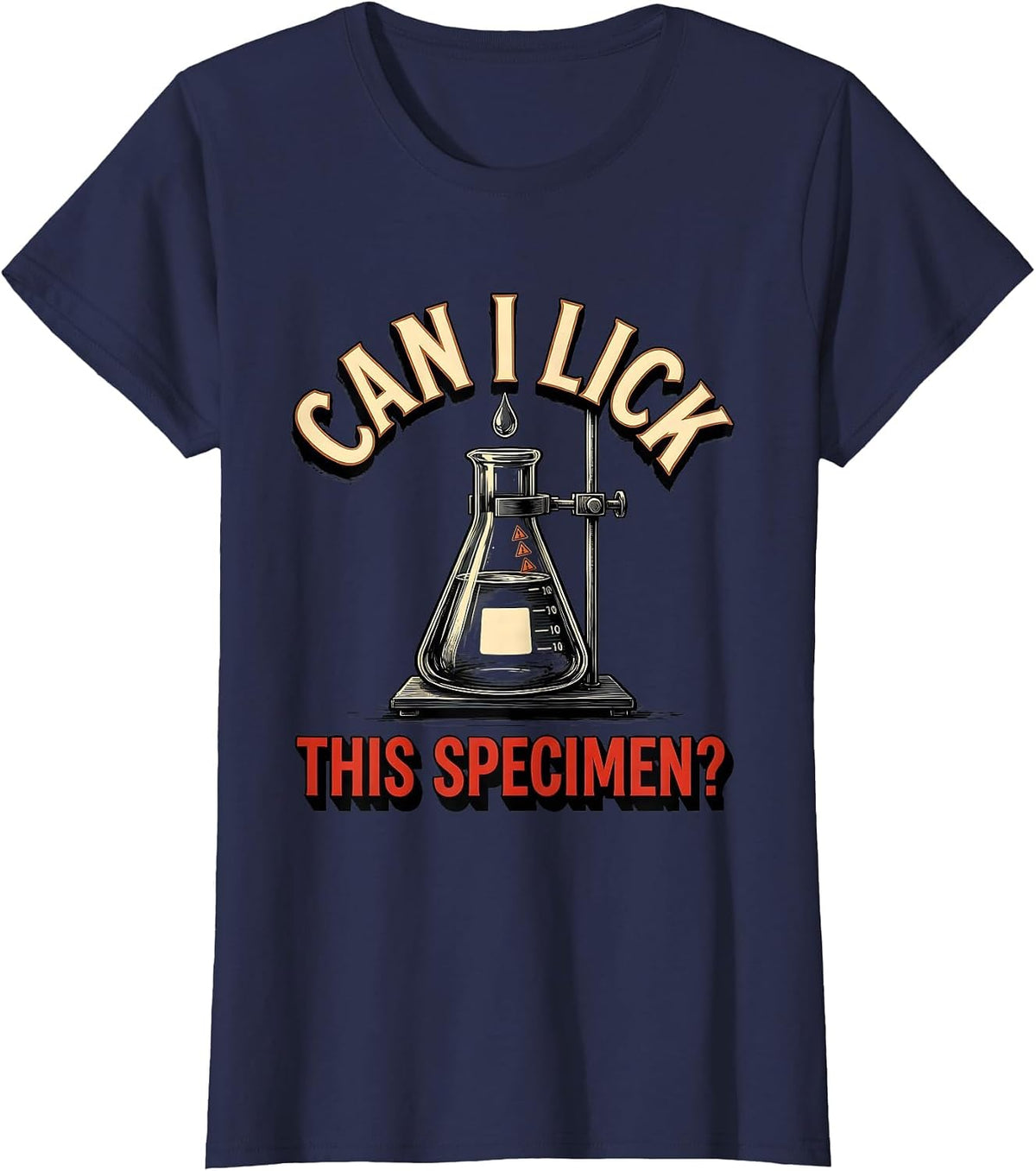 Women's Can I Lick This Specimen Funny Periodic Table Science T-Shirt - Navy Blue