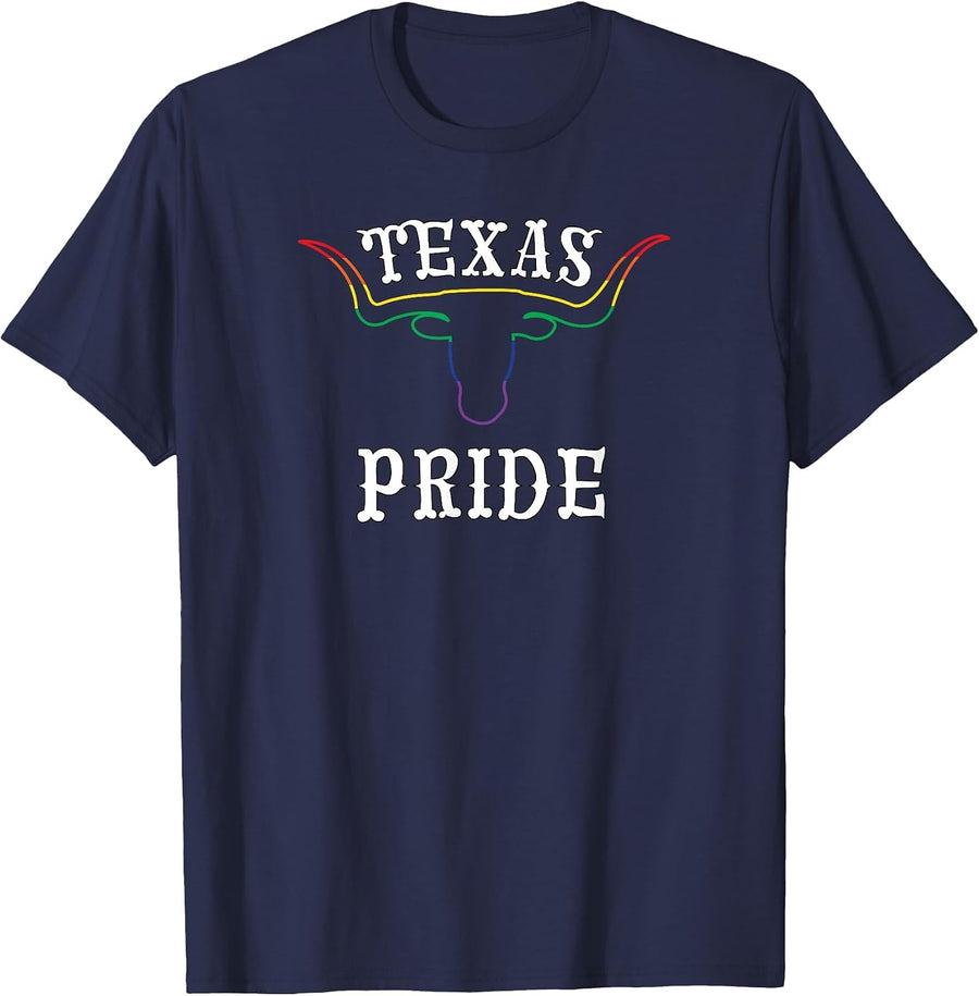 Rainbow Flag for Texas Gay Pride Month T-Shirt - Navy Blue