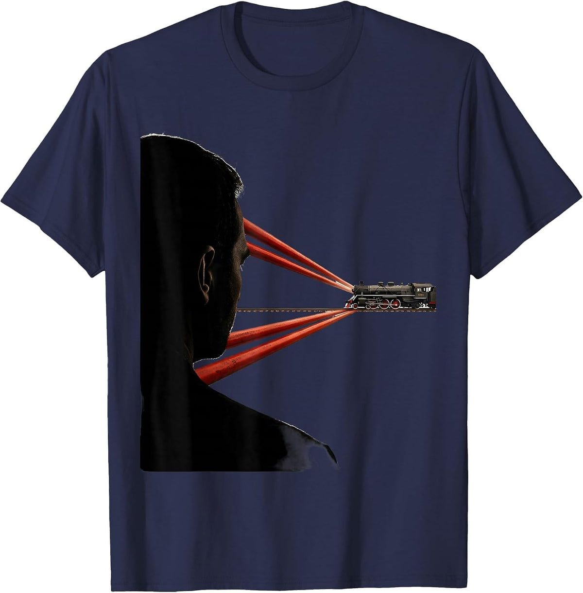 Brutalist Train Head Locomotive Enthusiast Humor T-Shirt - Navy Blue