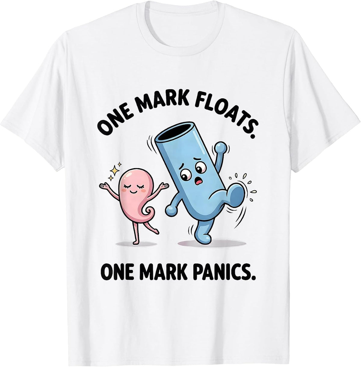 Men's One Mark Floats One Mark Panics Funny Grammar Teacher T-Shirt - White