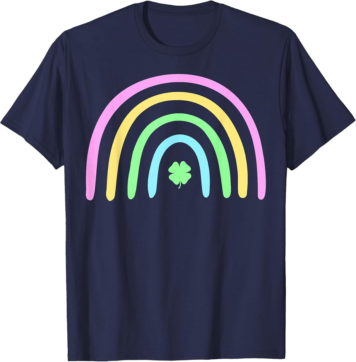 Green Four Leaf Clover Rainbow St Patrick's Day T-Shirt - Navy Blue