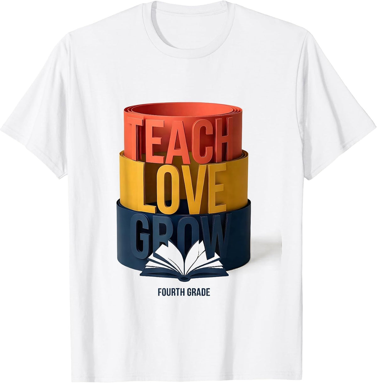 Men's Teach Love Grow Fourth Grade Sentimental Teacher Back T-Shirt - White
