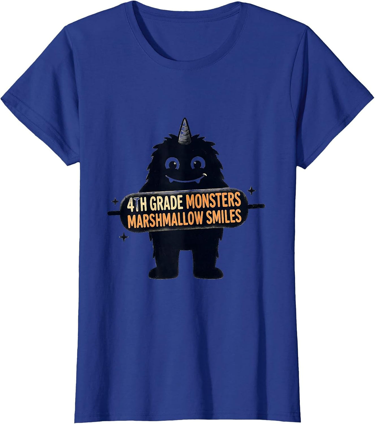 Women's 4th Grade Monsters Marshmallow Smiles Funny Teacher T-Shirt - Royal Blue