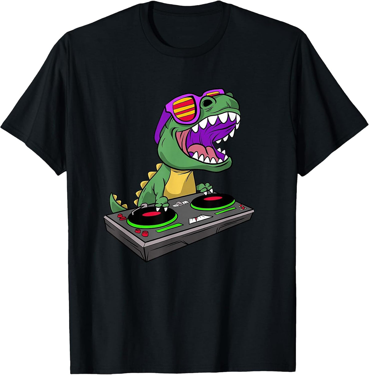 T-Rex DJ Party Club Disc Jockey Dinosaur Dino EDM Dance Club T-Shirt - Black