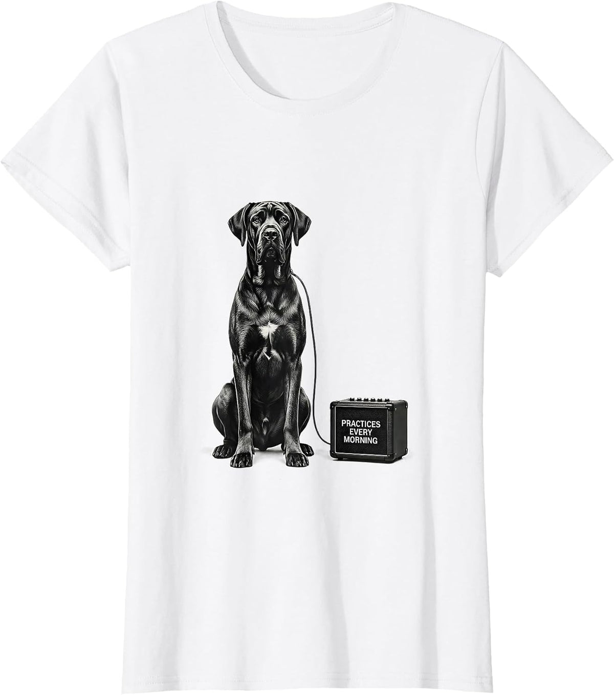 Women's Practices Every Morning Great Dane Rock Guitarist Dog Lover T-Shirt - White