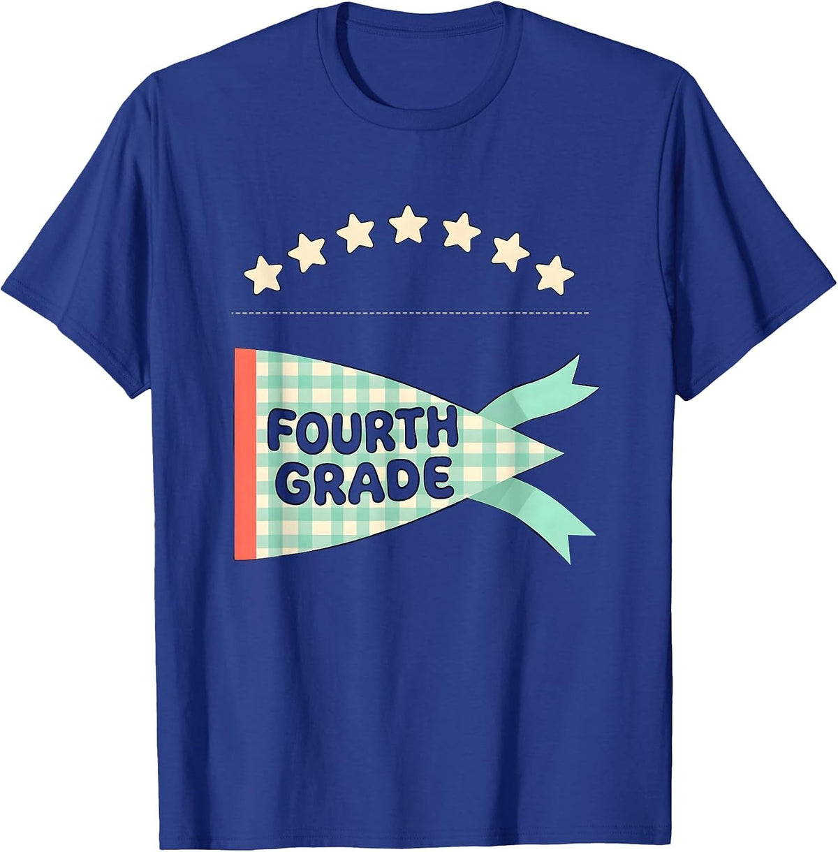 Men's Fourth Grade Pennant Flag Back to School Teacher Student T-Shirt - Royal Blue