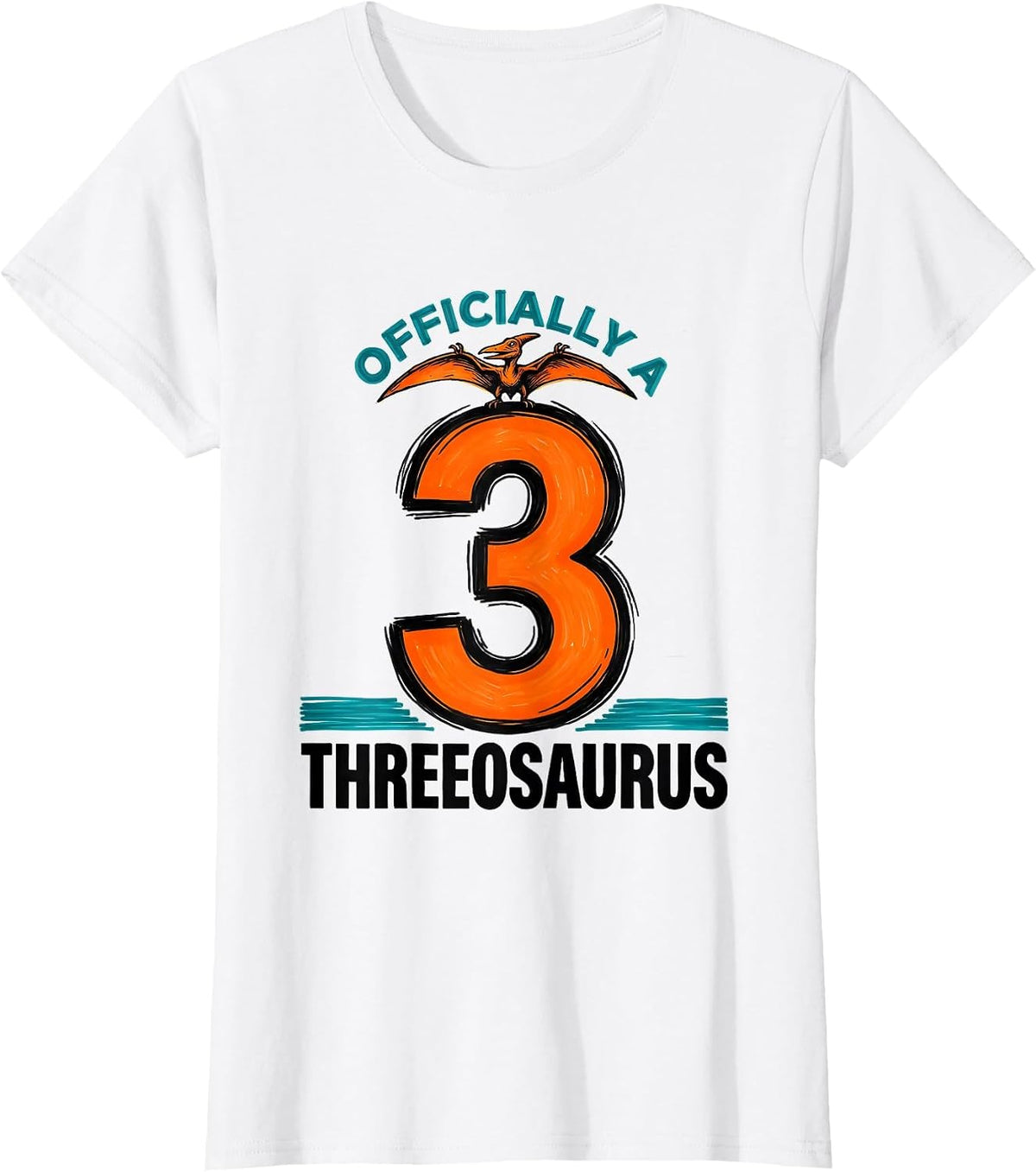 Women's Officially A Threeosaurus Funny Dinosaur Kids Back To School T-Shirt - White