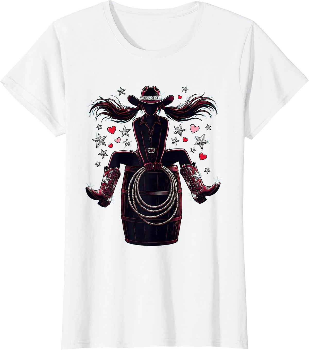 Young Cowgirl Barrel Racing Illustration T-Shirt - White