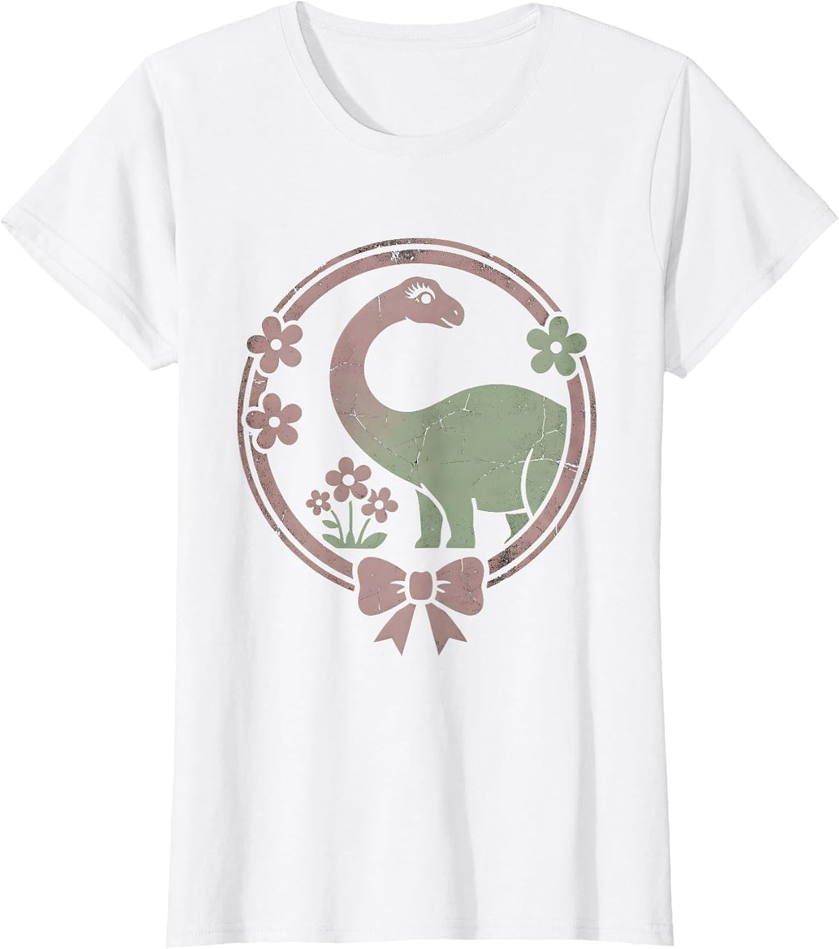 Women's Brachiosaurus Floral Dinosaur Illustration T-Shirt - White