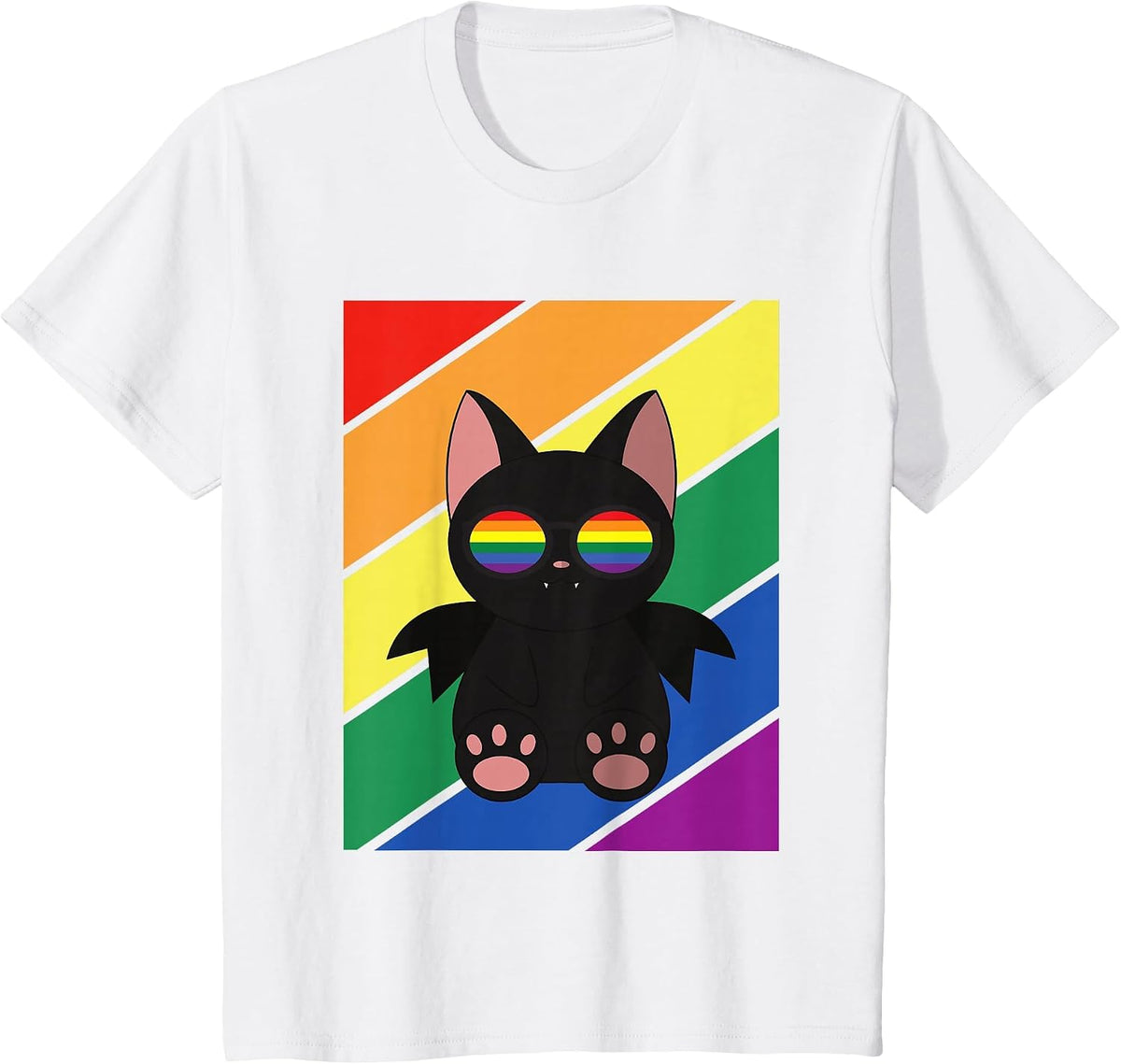 LGBTQ Flag Gay Pride Month Rainbow Bat with LGBT Glasses T-Shirt - White