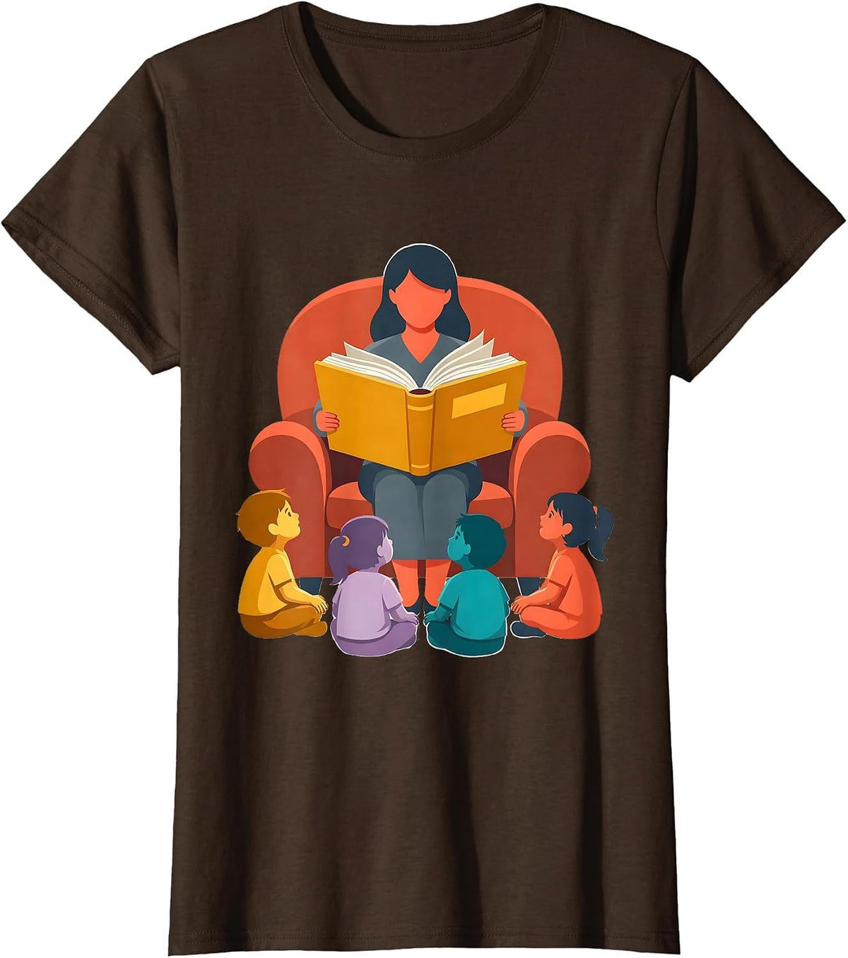 Women's PreK Teacher Reading Storybook to Children Gift T-Shirt - Brown